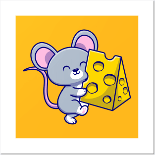 Cute Mouse Holding Cheese Posters and Art
